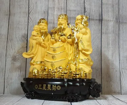 Tam đa phước lộc thọ vàng kim sa bên tháp nén vàng lớn - Tam Tinh Tụ Tài FLN113