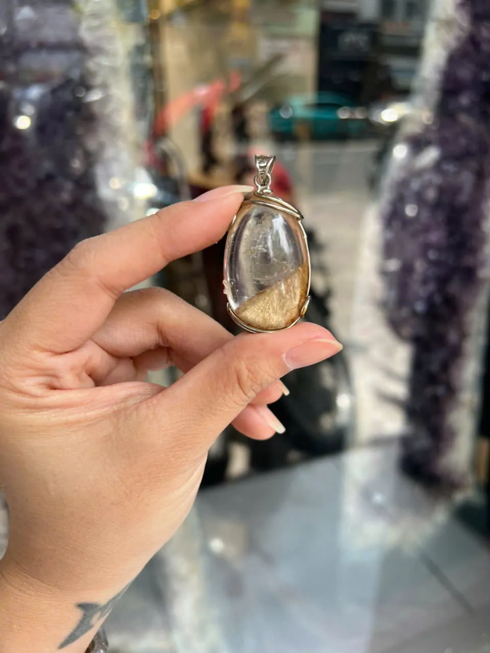 Mặt thạch anh ưu linh đỏ bọc bạc S865-S4-3686